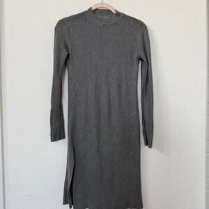 JCL Ribbed Knit Midi Dress Gray Long Sleeve Crewneck Bodycon Minimalist M/L